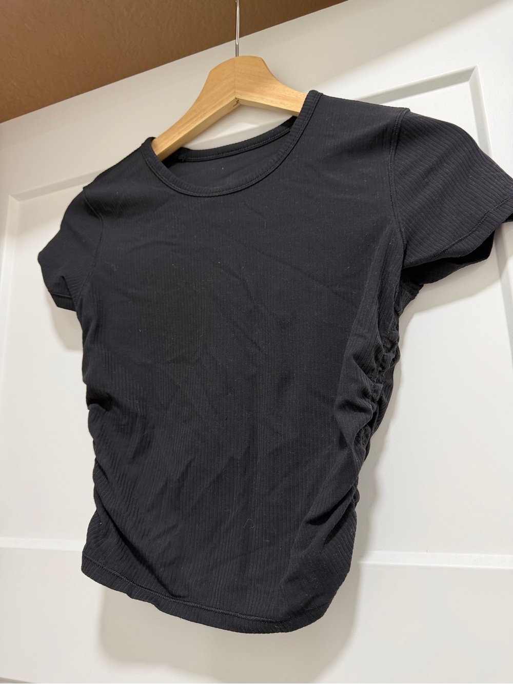 lululemon athletica Black Short Sleeve Ruched Crew Neck Tee